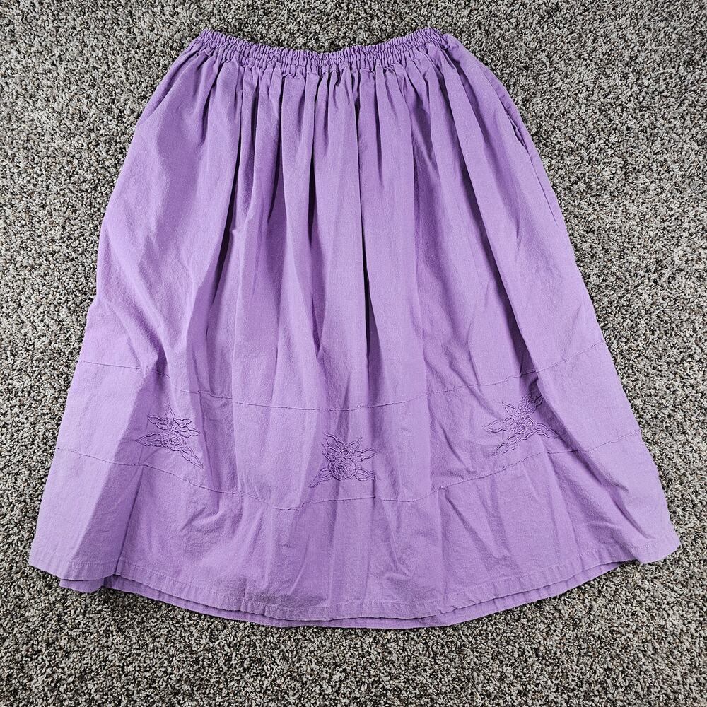 Vtg Carolina Bay Womens Sz M Midi Length  A Line Skirt Light Purple Embroidered